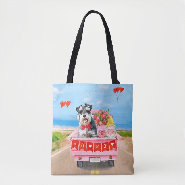 Tote Bag Schnauzer Saint-Valentin Camion Cœurs (Devant)
