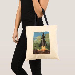 Tote Bag Science-fiction vintage, fusée décollant de la Ter