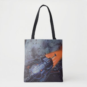 Tote Bag Science-fiction vintage, fusée lunaire décollant