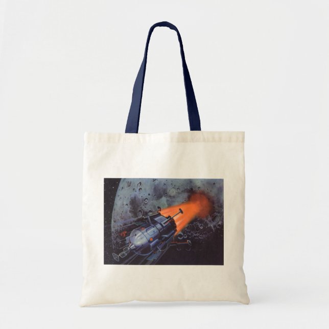 Tote Bag Science-fiction vintage, fusée lunaire décollant (Devant)