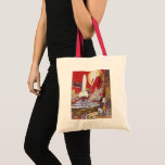 Tote Bag Science-fiction vintage, la ville perdue d'Atlanti<br><div class="desc">Image de science-fiction vintage illustrant des femmes aliens regardant une ville futuriste avec une fontaine d'eau au centre, des aliens avec lézards pour animaux de compagnie, architecture de type grec ou romain et une énorme lune dans l'arrière - plan. Peut-être la ville perdue d'Atlantis ! Un classique de la bande...</div>