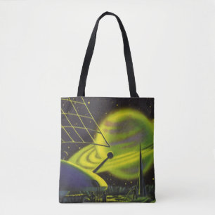 Tote Bag Science-fiction vintage Planète verte néon avec an