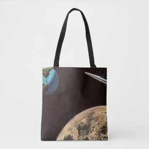 Tote Bag Science-fiction vintage, vaisseau spatial au-dessu