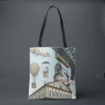 Tote Bag Science-fiction vintage, ville victorienne Steampu<br><div class="desc">Illustration vintage de voyage et de transport image de science-fiction futuriste avec des personnes voyageant en dirigeables,  ballons dirigeables,  ballons à air chaud,  un train inversé et une automobile décapotable antique dans une scène de métropole urbaine rétro victorienne steampunk.</div>
