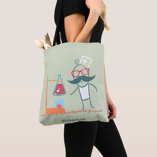 Tote Bag Scientifique Fou Disequeur avec Moustache (Créateur téléchargé)