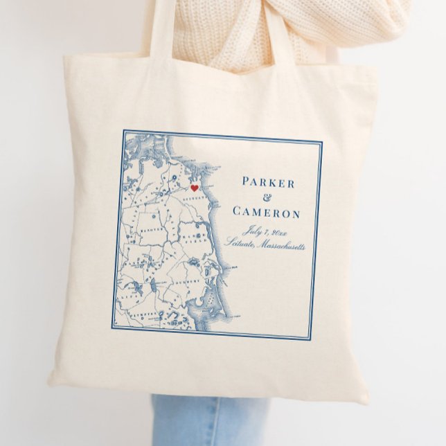 Tote Bag Scituate Massachusetts Carte Élégant Mariage Bienv (These Scituate tote bags are perfect for your South Shore Massachusetts wedding)