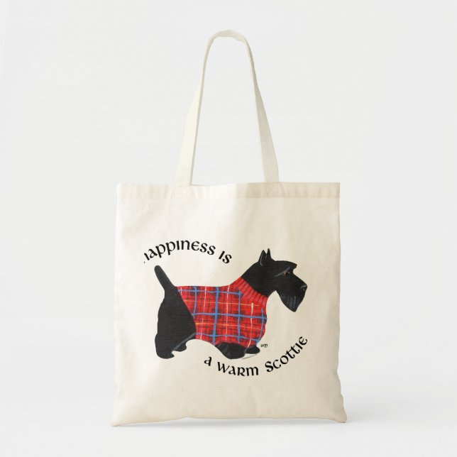 Tote Bag Scottie en pull à carreaux rouge et bleu (Devant)