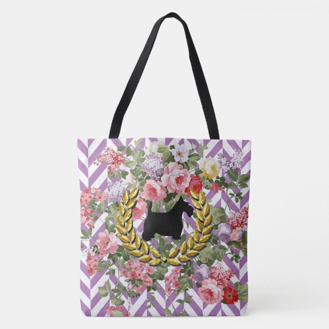 Tote Bag Scottie floral votre arête de hareng de couleur (Devant)