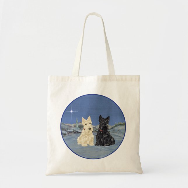 Tote Bag Scotties noir et froment d'hiver (Devant)