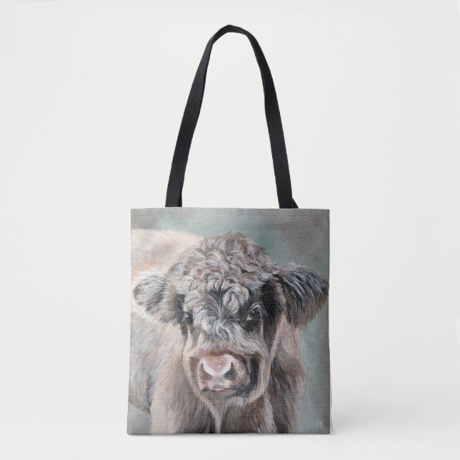 Tote Bag Scottish Highland Cow on Green (Devant)