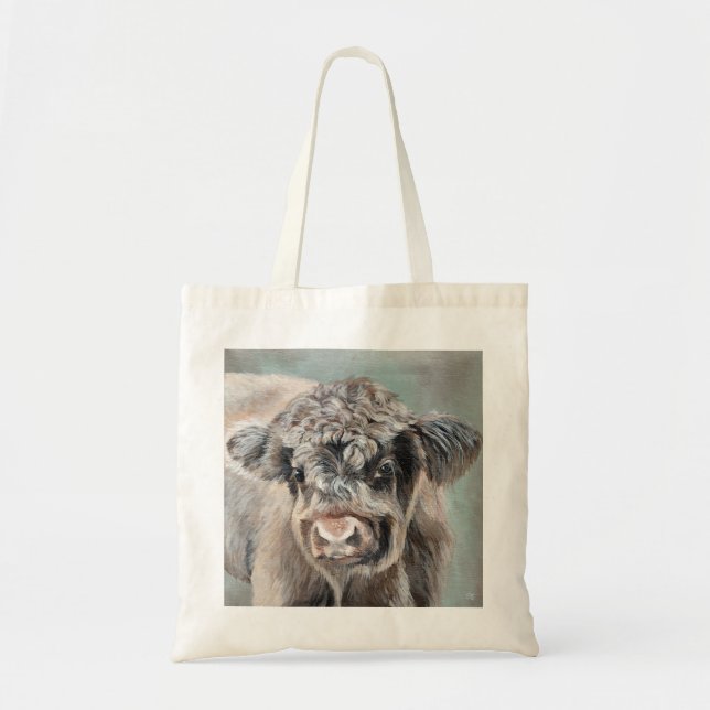 Tote Bag Scottish Highland Cow on Green (Devant)