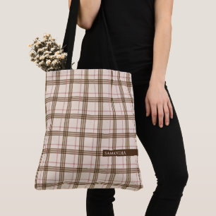 Tote Bag Scottish Thompson plaid tartan beige brun rouge
