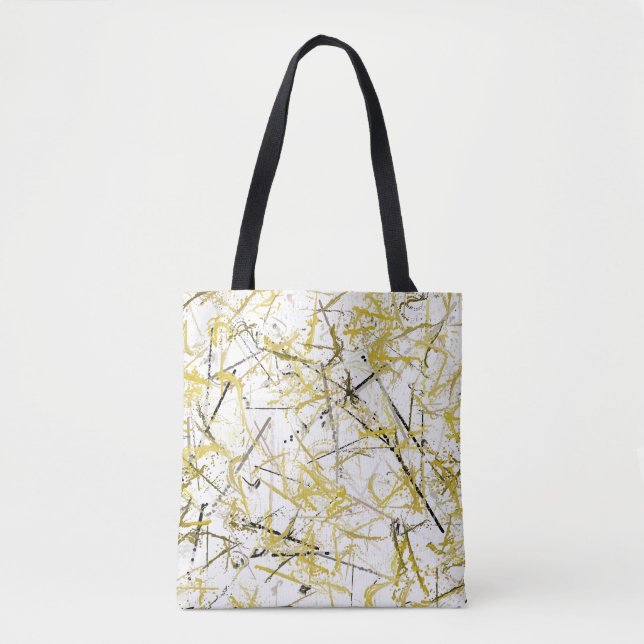 Tote Bag Scribbles Abstraits - moutarde et Brown (Devant)