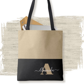 Tote Bag Script Brown noir minimal Monogramme