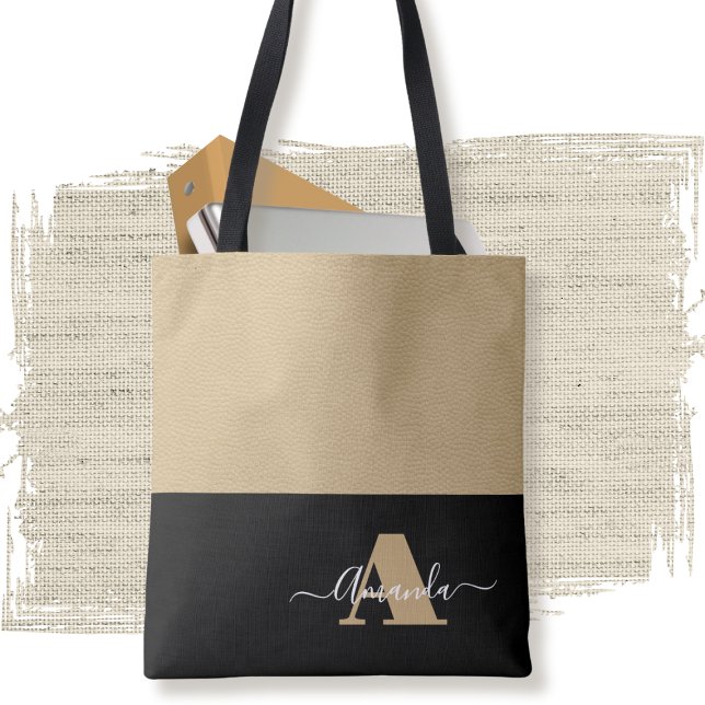 Tote Bag Script Brown noir minimal Monogramme (Créateur téléchargé)