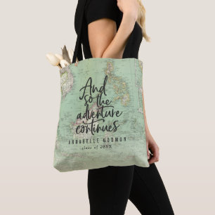 Tote Bag Script d'aventure de graduation de la carte vintag