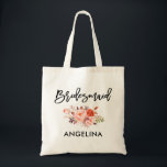 Tote Bag Script de brosse moderne Coral Floral Bridesmaid<br><div class="desc">Brosse moderne tendance Script Aquarelle Coral Floral Bridesmaid Sac fourre-tout</div>
