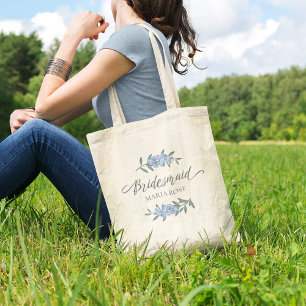 Tote Bag Script de calligraphie florale bleu