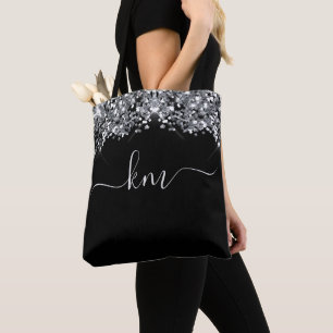 Tote Bag Script de Parties scintillant noire élégant Monogr
