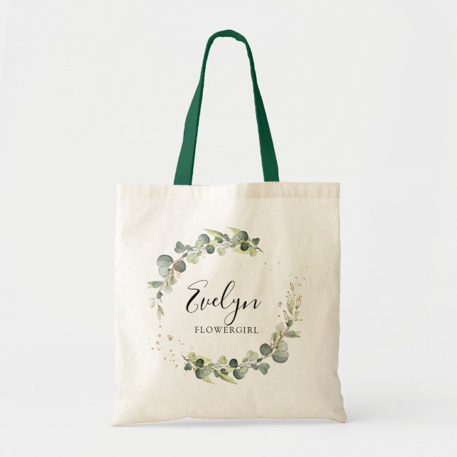 Tote Bag script elagant verdure feuillage fleurie (Devant)