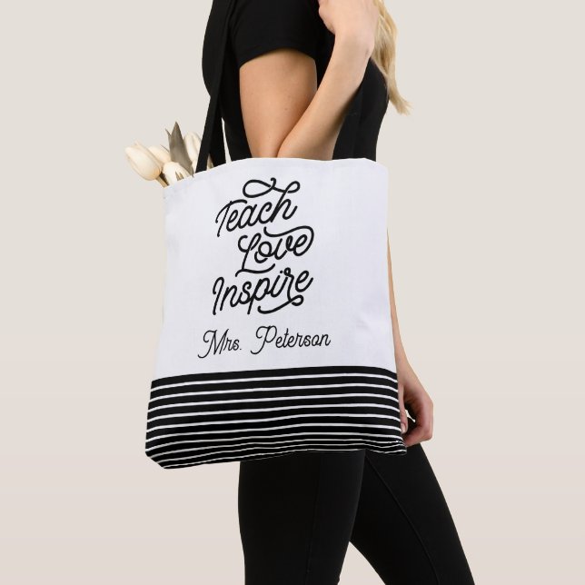 Tote Bag Script Élégant Enseigner Amour Inspirer Enseignant (De près)
