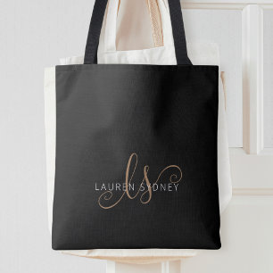Tote Bag Script féminin Black Gold moderne Monogramme