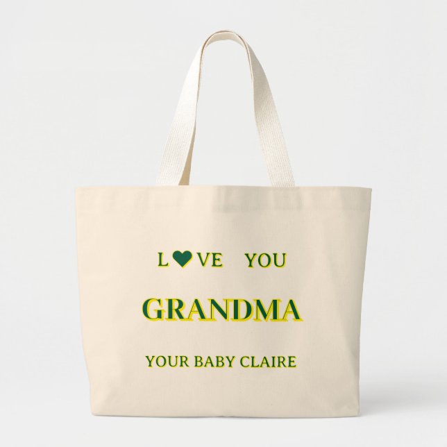 Tote Bag Script grand-mère personnalisé Grand jaune et vert (Devant)