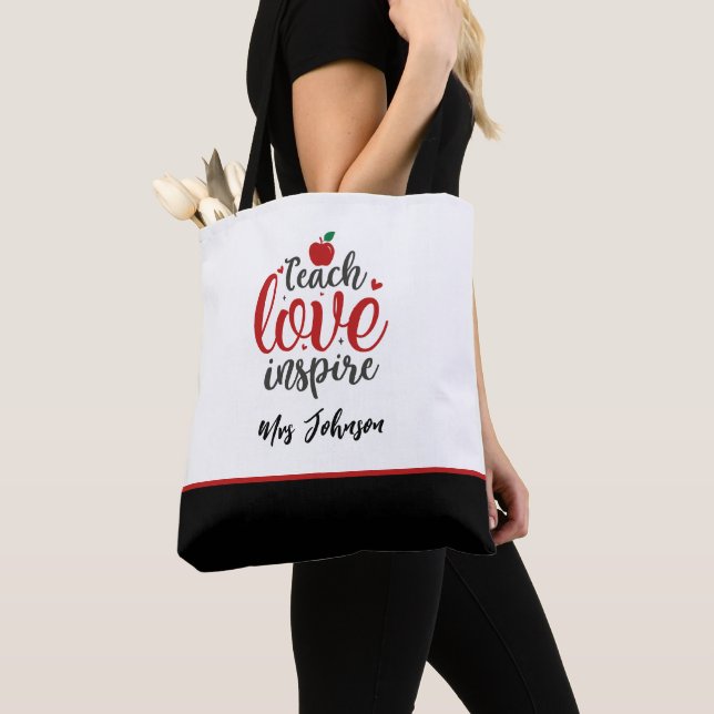 Tote Bag Script Moderne Enseigner Amour Inspirer Enseignant (De près)