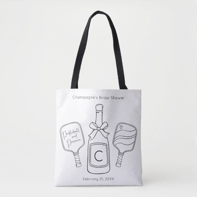 Tote Bag Script moderne Pickleball & Prosecco Fête des mari (Devant)