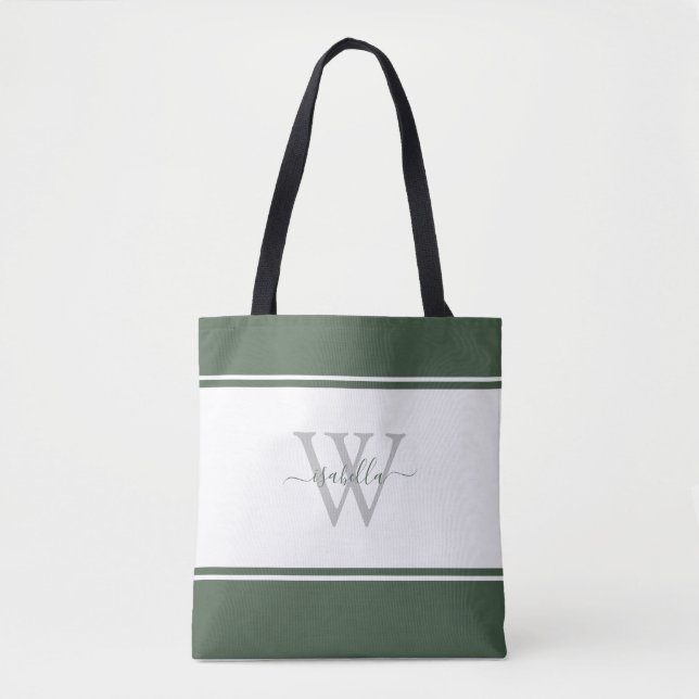 Tote Bag Script monogramme À feuillage persistant initial (Devant)