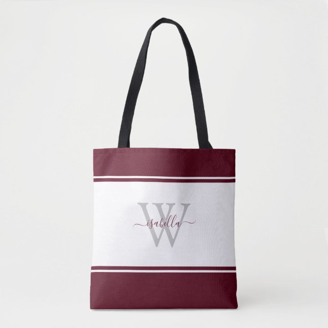 Tote Bag Script monogramme Bourgogne initiale (Devant)