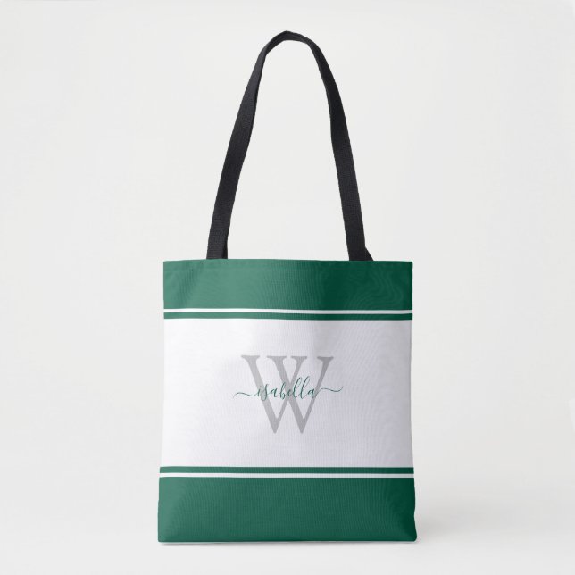 Tote Bag Script monogramme initial vert émeraude (Devant)