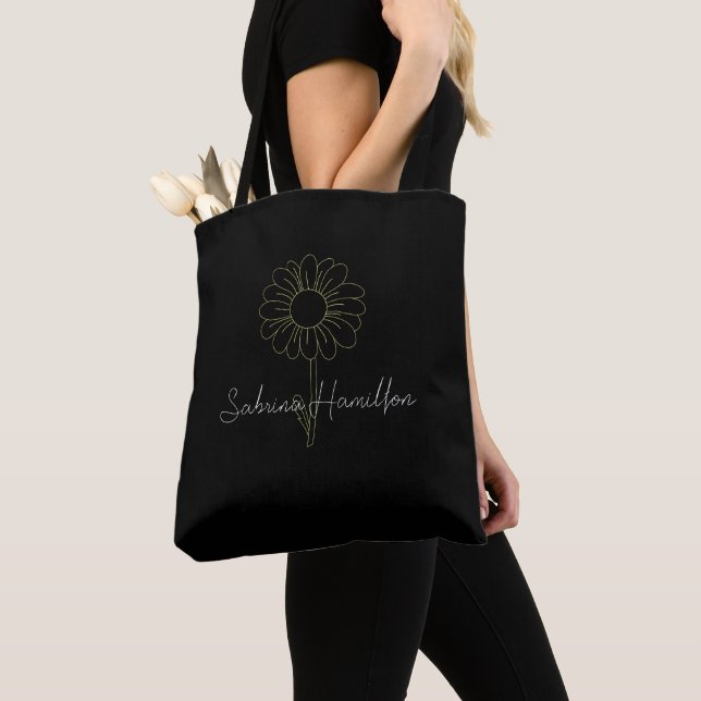 Tote Bag Script personnalisé Daisy noir élégant mignon (De près)