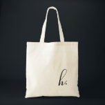 Tote Bag Script personnalisé initial noir monogramme<br><div class="desc">Simple,  moderne et élégant. Le texte et la couleur du texte sont entièrement personnalisables. Parfait comme cadeau de demoiselle d'honneur,  cadeau de mariage,  cadeau d'anniversaire ou de remise de diplôme. Fait partie d'une collection de Parcel Studios.</div>