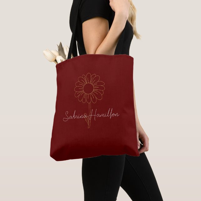 Tote Bag Script personnalisé Jolie Marguerite Bordeaux Élég (De près)