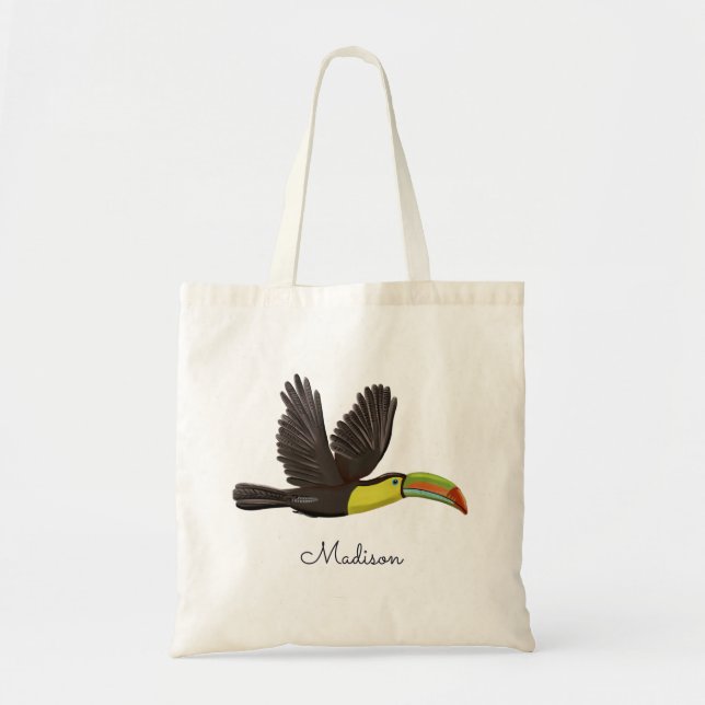 Tote Bag Script personnalisé moderne Tropical Toucan Bird (Devant)
