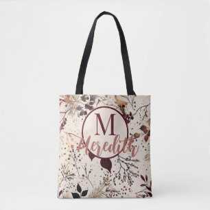 Tote Bag Script personnalisé Monogramme Chute Liquide Rose