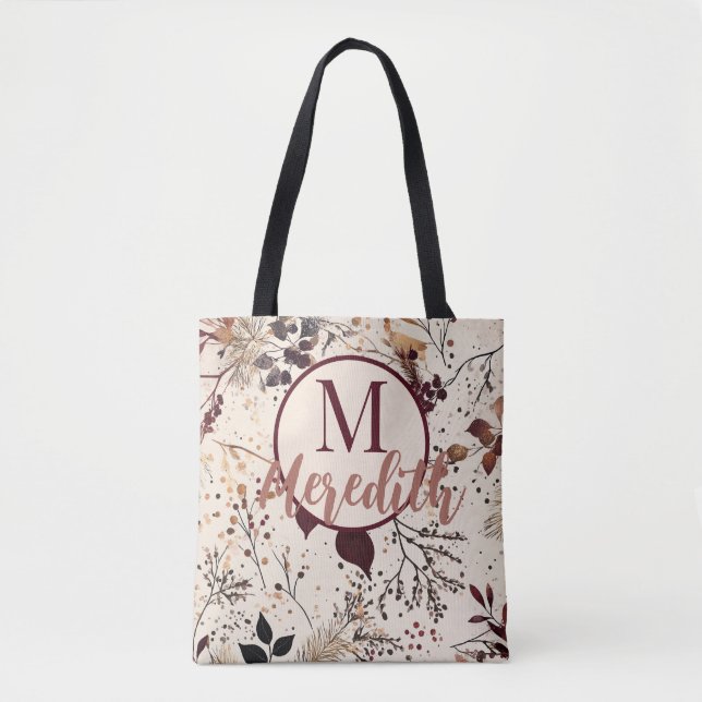 Tote Bag Script personnalisé Monogramme Chute Liquide Rose (Devant)