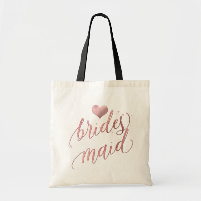 Tote Bag Script PixDezines Bridesmaid/Faux Rose Gold (Devant)