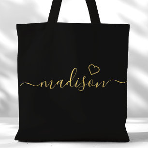 Tote Bag Script Signature Noir Et Or Bridesmaid Cadeau