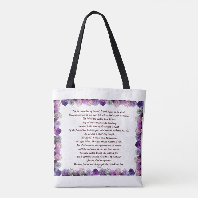 Tote Bag Scripture, Psalm 11, Purple Roses (Dos)