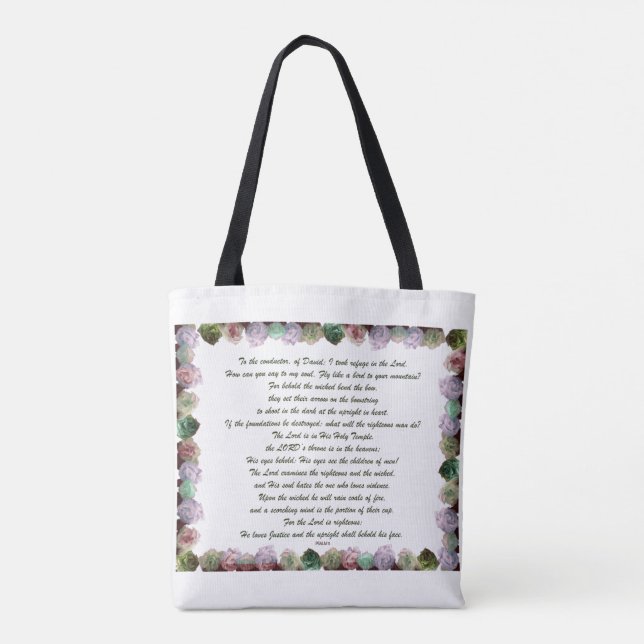 Tote Bag Scripture, Psaume 11, Colorful Roses (Dos)