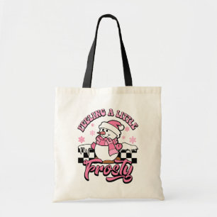 Tote Bag Se sent un peu givré Bonhomme de neige rose Noël