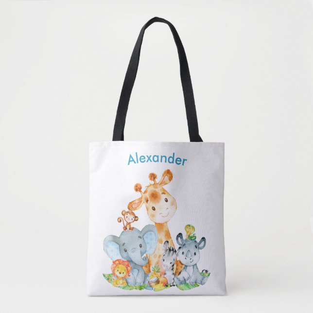 Tote Bag Sea Green Watercolor Cute Safari Jungle Animaux (Devant)