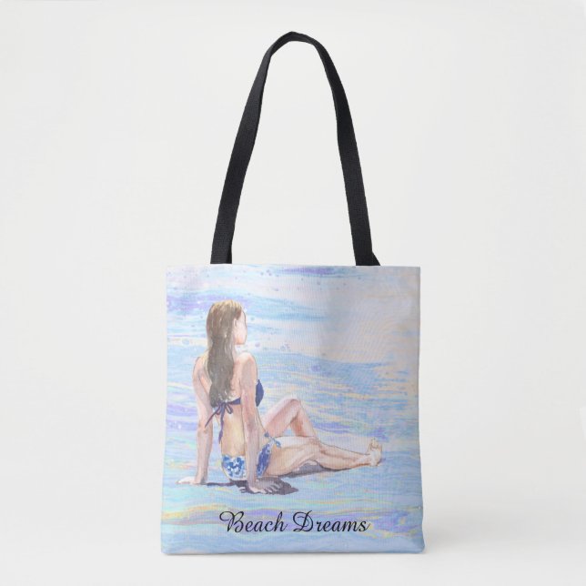 Tote Bag *~* Sea Shore Beach Woman Sun bathe AR29 (Devant)