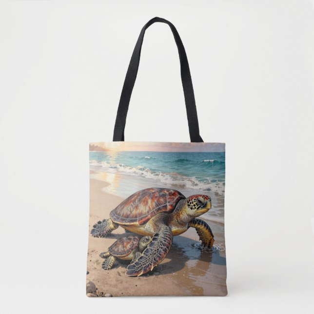 Tote Bag Sea Turtle and Baby Illustration  (Devant)