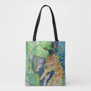 Tote Bag Seahorse Whisperer Mermaid aquarelle art