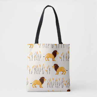 Tote Bag Seamless African pattern with cute lion. vintage w
