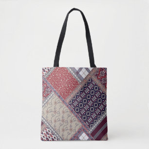Tote Bag Seamless patchwork pattern on navy patchwork, abst