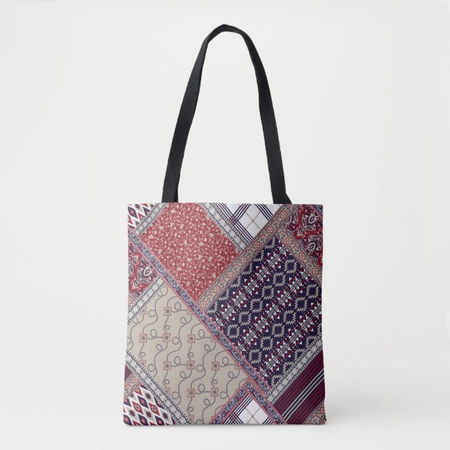 Tote Bag Seamless patchwork pattern on navy patchwork, abst (Devant)